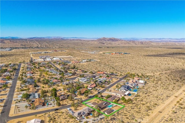 58957 Pueblo Trl, Yucca Valley, CA 92284 - bird's eye view featuring a residential view, a mountain view, and view of desert