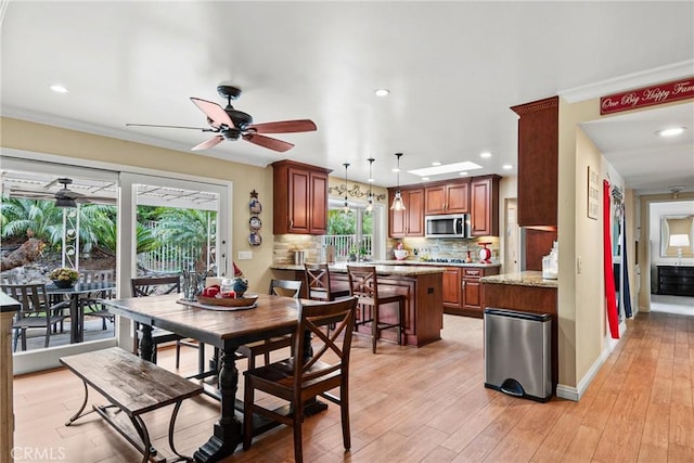 1528 E San Alto Ave, Orange, CA 92865 - dining space with recessed lighting, light wood-style floors, and ceiling fan