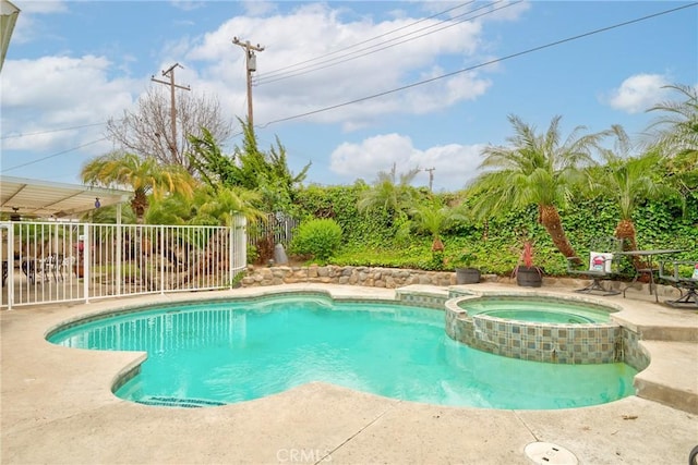 1528 E San Alto Ave, Orange, CA 92865 - view of swimming pool with a patio, a pool with connected hot tub, and fence