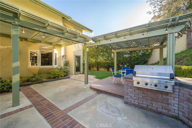view of patio featuring a pergola, grilling area, and area for grilling