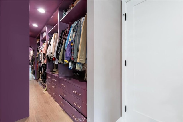 spacious closet featuring light wood-type flooring