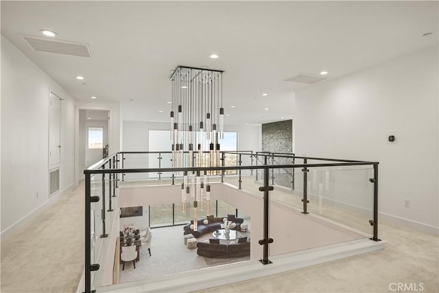 11818 N Hillsborough Ln, Porter Ranch, CA 91326 - corridor featuring carpet, recessed lighting, an upstairs landing, and baseboards