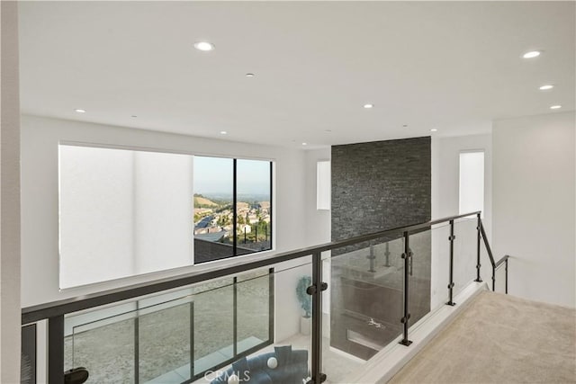 11818 N Hillsborough Ln, Porter Ranch, CA 91326 - hallway with recessed lighting and an upstairs landing