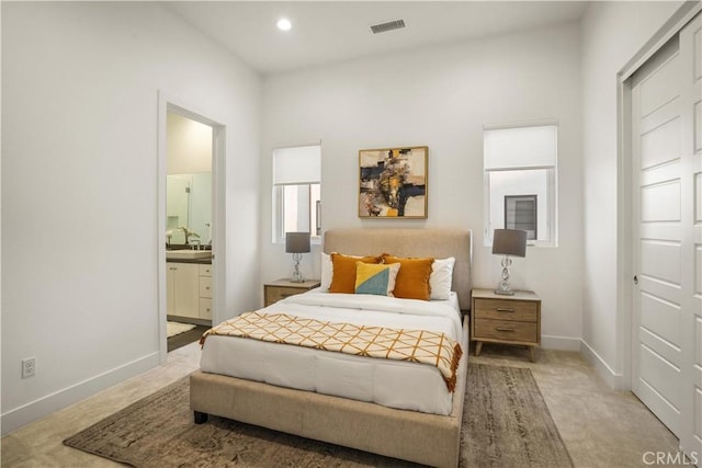 11818 N Hillsborough Ln, Porter Ranch, CA 91326 - carpeted bedroom with baseboards, recessed lighting, and connected bathroom