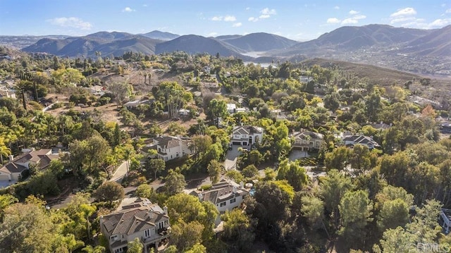 birds eye view of property featuring a mountain view and a residential view