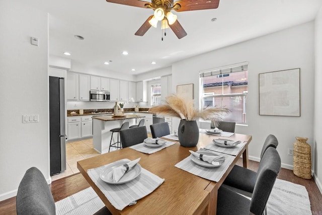 1295 Blue Jean Way Unit 2, Chula Vista, CA 91913 - dining area featuring baseboards, light wood-type flooring, a ceiling fan, and recessed lighting