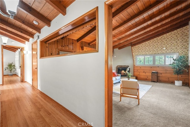 15731 Marlin Pl, Van Nuys, CA 91406 - hall with lofted ceiling with beams and wooden ceiling