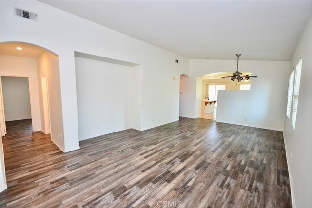 31105 Sunningdale Dr, Temecula, CA 92591 - unfurnished room with ceiling fan, wood finished floors, and arched walkways