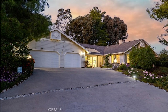 37450 Downey Rd, Temecula, CA 92592 - ranch-style home with asphalt driveway, an attached garage, and a chimney