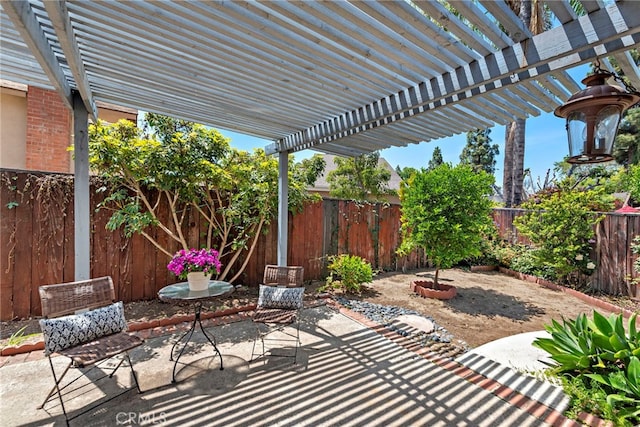 view of patio featuring a fenced backyard and a pergola