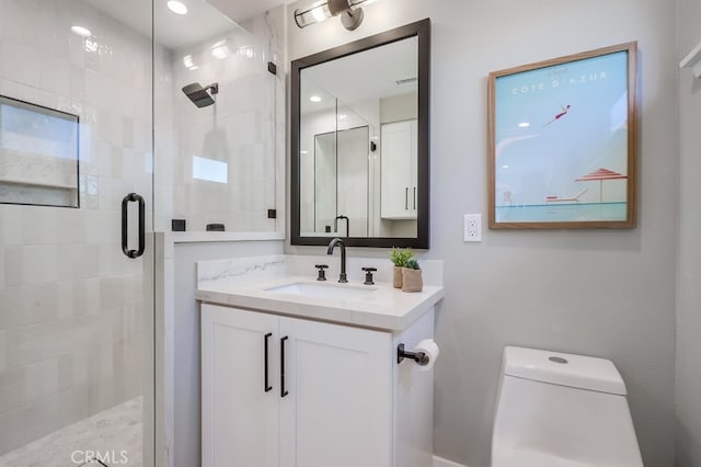 2027 Kornat Dr, Costa Mesa, CA 92626 - bathroom featuring toilet, a stall shower, and vanity