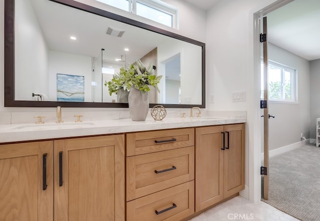 2027 Kornat Dr, Costa Mesa, CA 92626 - full bath featuring double vanity, baseboards, and a shower