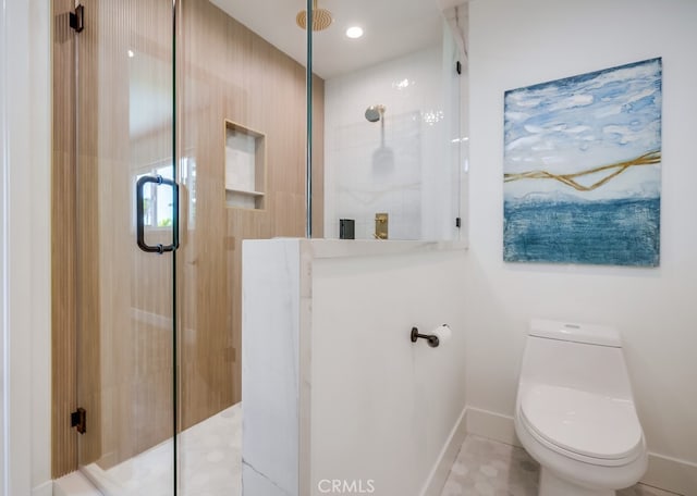 2027 Kornat Dr, Costa Mesa, CA 92626 - bathroom with a shower with door, baseboards, and toilet