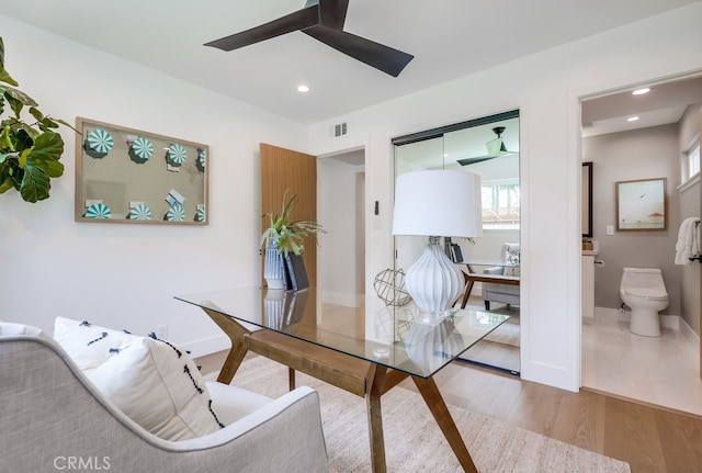 2027 Kornat Dr, Costa Mesa, CA 92626 - office area with baseboards, a ceiling fan, wood finished floors, and recessed lighting