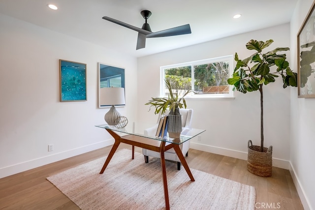 2027 Kornat Dr, Costa Mesa, CA 92626 - office area with a ceiling fan, wood finished floors, recessed lighting, and baseboards