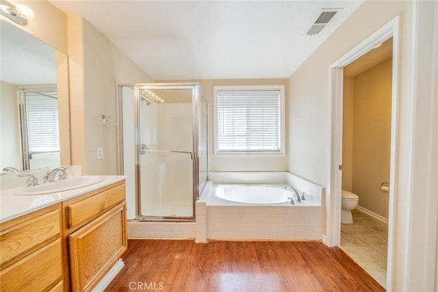 32674 Clearvail Dr, Temecula, CA 92592 - bathroom featuring toilet, a shower stall, vanity, and a bath