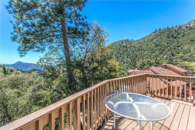 6377 Sugar Pines Cir, Angelus Oaks, CA 92305 - wooden deck featuring a mountain view and a forest view