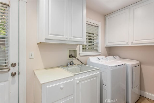 6377 Sugar Pines Cir, Angelus Oaks, CA 92305 - laundry room featuring cabinet space, separate washer and dryer, and baseboards