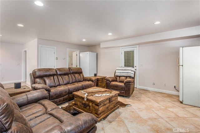 6377 Sugar Pines Cir, Angelus Oaks, CA 92305 - living room featuring recessed lighting, baseboards, and light tile patterned flooring
