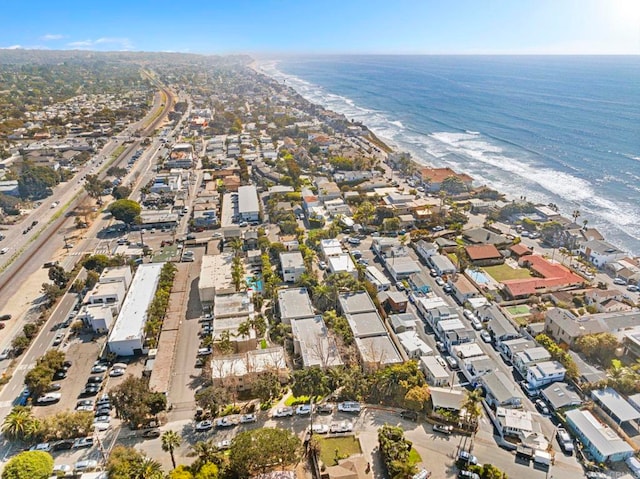 bird's eye view featuring a beach view, a residential view, and a water view