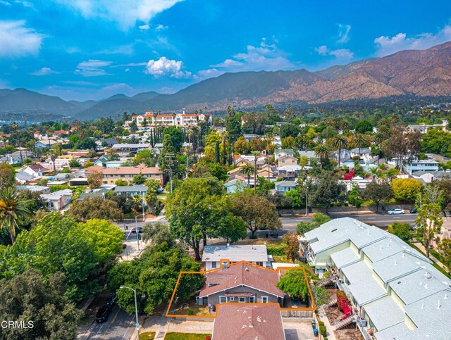 1318 N Marengo Ave, Pasadena, CA 91103 - aerial view of residential area with a mountainous background and property boundaries highlighted