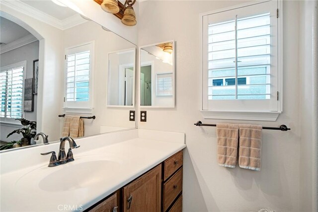 26238 Beecher Ln, Stevenson Ranch, CA 91381 - bathroom with ornamental molding and vanity