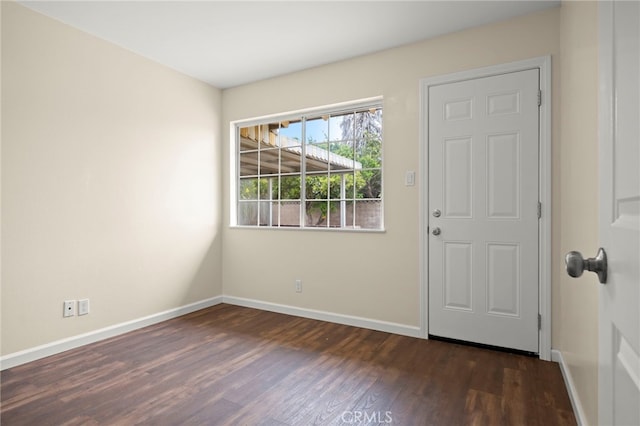 foyer entrance with baseboards and wood finished floors