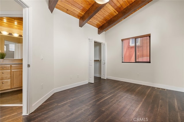 1210 Southwood Dr, San Luis Obispo, CA 93401 - unfurnished bedroom with wood ceiling, baseboards, visible vents, and dark wood finished floors