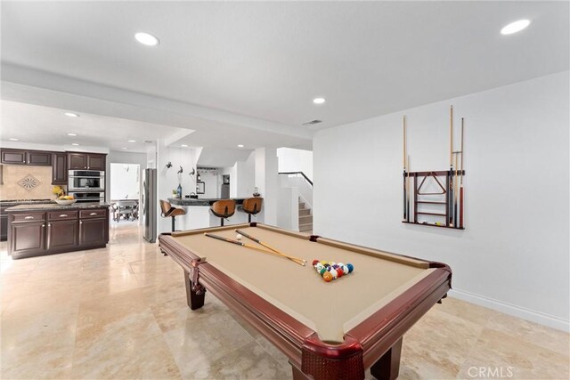 1720 San Alvarado Cir, Corona, CA 92882 - playroom featuring recessed lighting, billiards table, and baseboards
