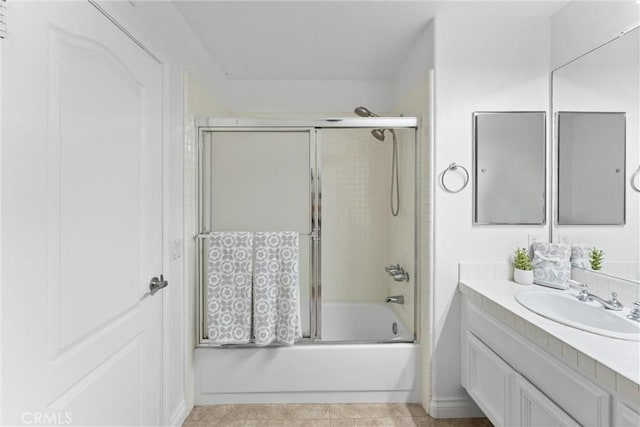 1720 San Alvarado Cir, Corona, CA 92882 - full bath with vanity, shower / bath combination with glass door, and tile patterned flooring