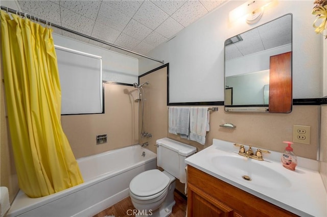 6828 Frontage Rd, Lucerne, CA 95458 - bathroom featuring toilet, shower / bath combination with curtain, wood finished floors, and vanity