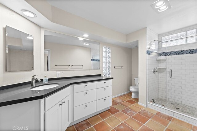 336 Marwood Ave, Fullerton, CA 92832 - full bath featuring toilet, a stall shower, vanity, tile patterned flooring, and recessed lighting