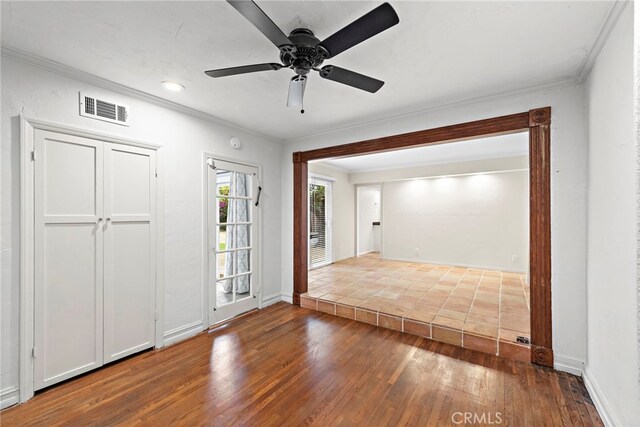 336 Marwood Ave, Fullerton, CA 92832 - spare room with wood finished floors, crown molding, baseboards, and ceiling fan