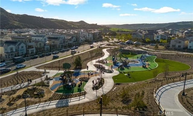 aerial view with a residential view and a mountain view