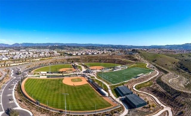 bird's eye view with a mountain view