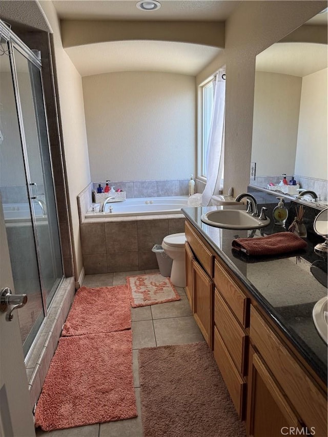 17815 Chestnut St, Hesperia, CA 92345 - full bathroom with a bath, tile patterned floors, a shower stall, and double vanity