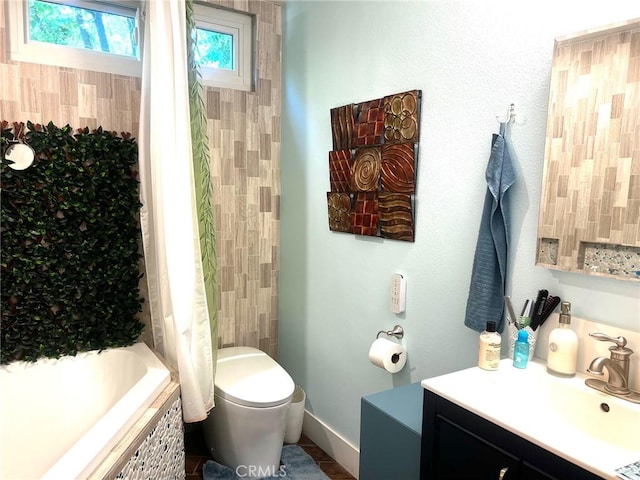 3324 Columbia Ave, Merced, CA 95340 - full bathroom with vanity, curtained shower, a tub, and toilet