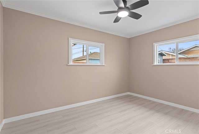 4744 Adenmoor Ave, Lakewood, CA 90713 - unfurnished room with crown molding, baseboards, a ceiling fan, and light wood-style flooring