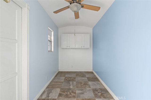 4744 Adenmoor Ave, Lakewood, CA 90713 - empty room featuring baseboards, ceiling fan, and vaulted ceiling