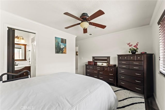 14901 Quill Cir, Huntington Beach, CA 92647 - bedroom with crown molding, a ceiling fan, and baseboards