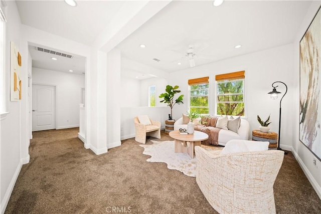 3040 E Coalinga Dr, Brea, CA 92821 - carpeted living room featuring a ceiling fan, baseboards, and recessed lighting