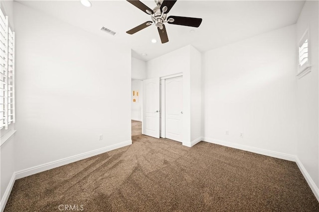 3040 E Coalinga Dr, Brea, CA 92821 - unfurnished bedroom featuring a closet, visible vents, recessed lighting, carpet flooring, and baseboards
