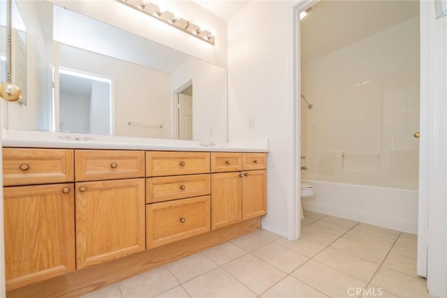 41044 Oak Creek Rd, Murrieta, CA 92562 - full bath with double vanity, tile patterned floors, toilet, and  shower combination