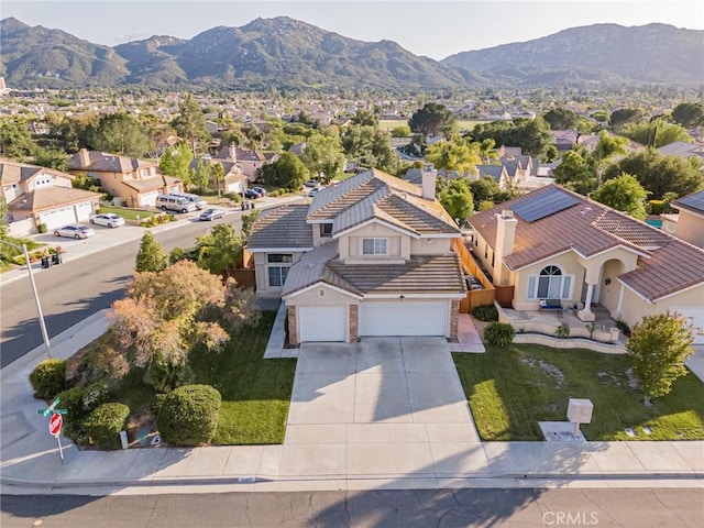 aerial view featuring a residential view and a mountain view