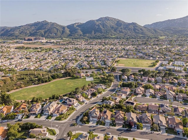 bird's eye view featuring a residential view and a mountain view