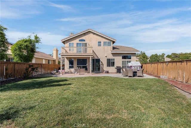 45077 Corte Bravo, Temecula, CA 92592 - rear view of house featuring a balcony, a patio area, and stucco siding