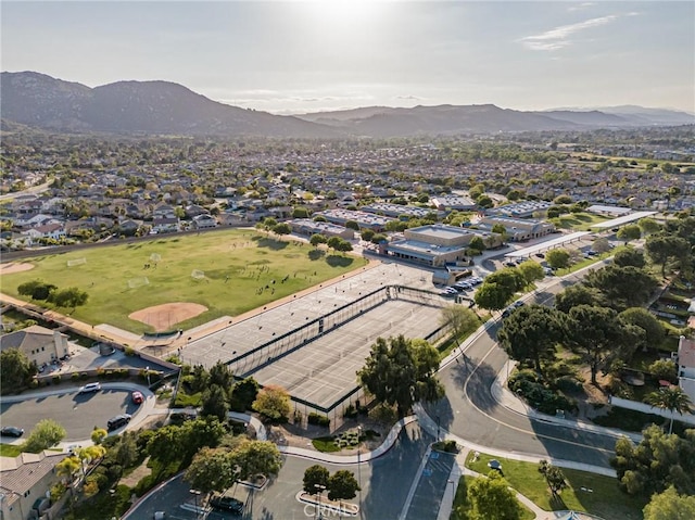 birds eye view of property with a residential view and a mountain view