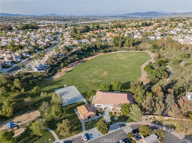 bird's eye view featuring a residential view and a mountain view