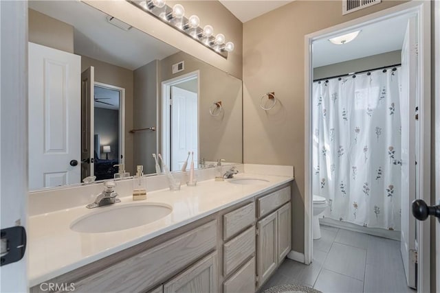 ensuite bathroom with toilet, visible vents, and a sink