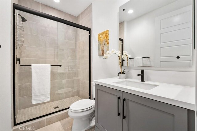 297 Sawbuck, Irvine, CA 92618 - full bath with vanity, toilet, a stall shower, and recessed lighting